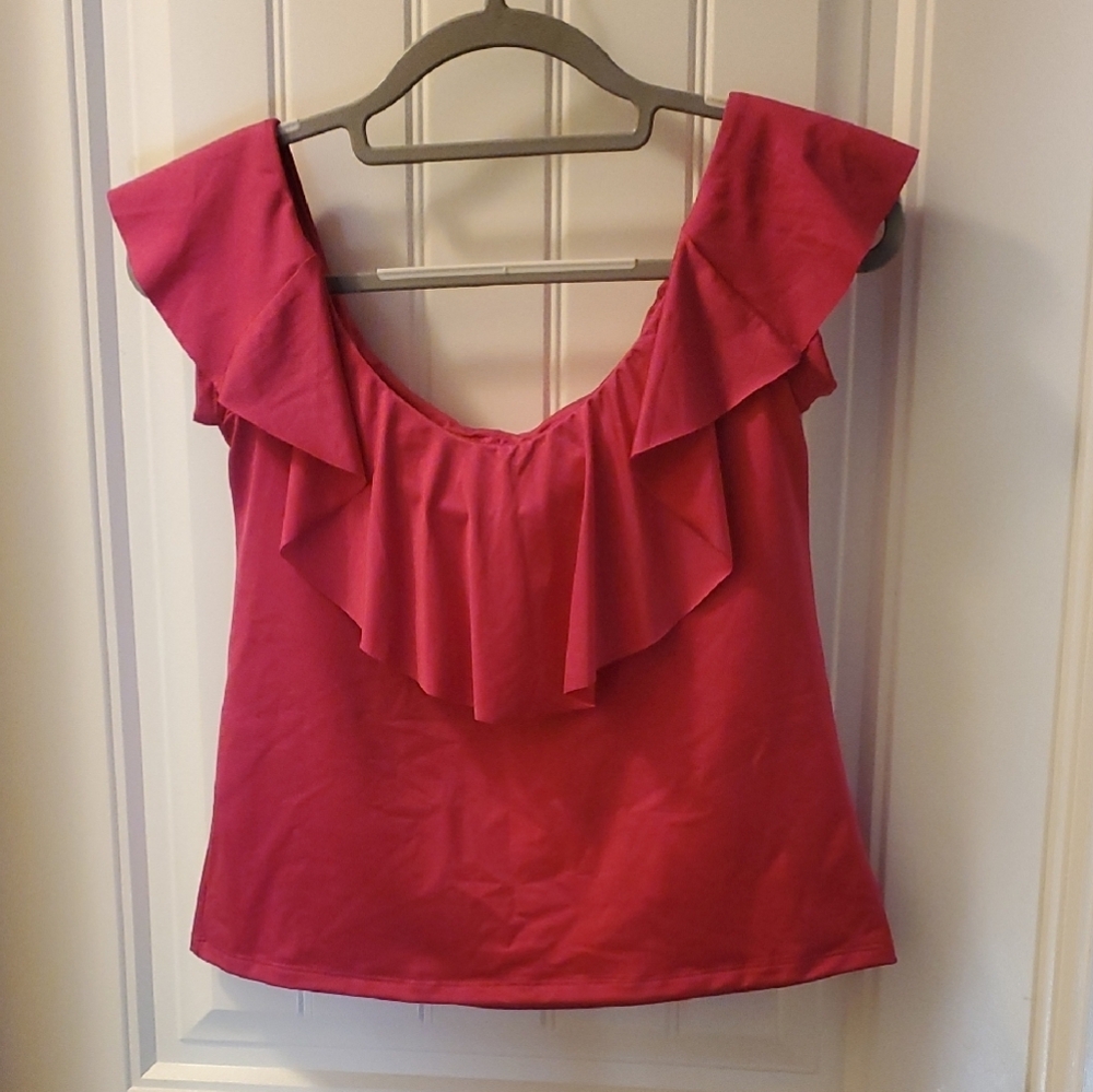 Trina Turk Pink Ruffled Tankini Top Sz 8 - Picture 2 of 6